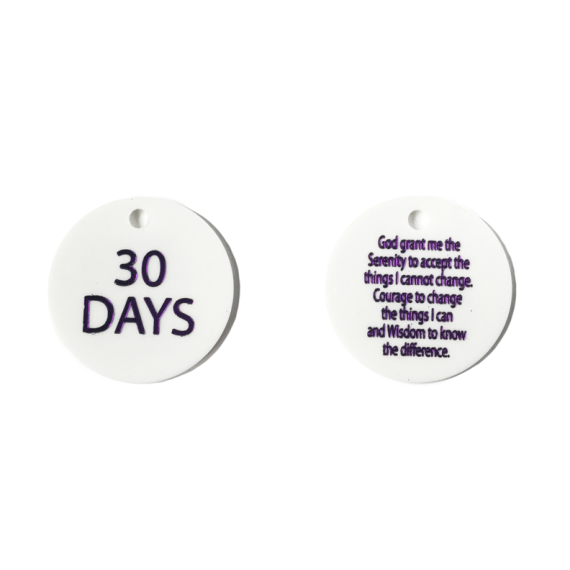 Plastic Chip 1 - 30 Days (comes with 4" nickel silver ball chain)
