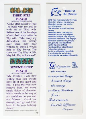 W176 Bookmarks - Third Step/ Seven Step/ St. Francis/ Serenity Prayer Bookmark