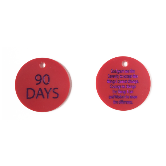 Plastic Chip 3 - 90 Days (comes with 4" nickel silver ball chain)