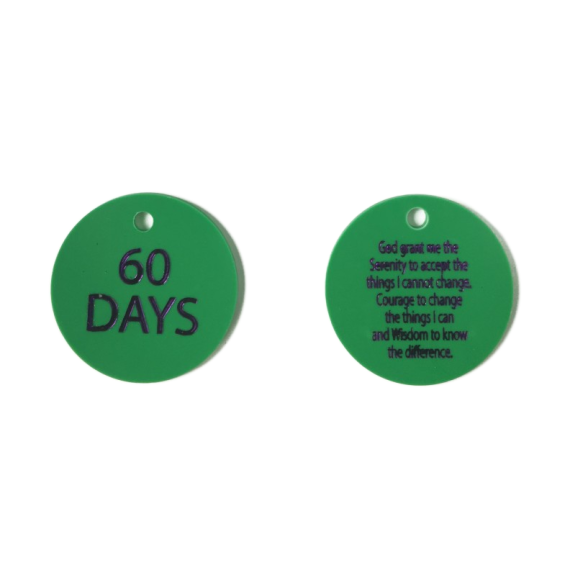Plastic Chip 2 - 60 Days (comes with 4" nickel silver ball chain)