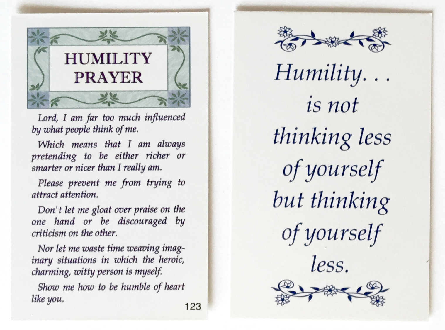Wallet Card 123 Humility Prayer Twelve N' Twelve