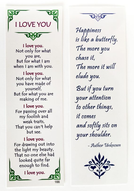 W166 Bookmarks - I Love You / Happiness Bookmark