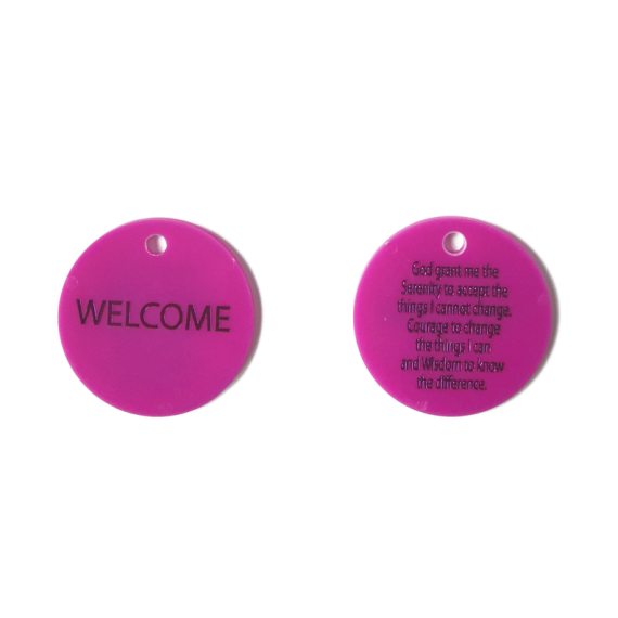 Plastic Chip 0 - Welcome (comes with 4" nickel silver ball chain)