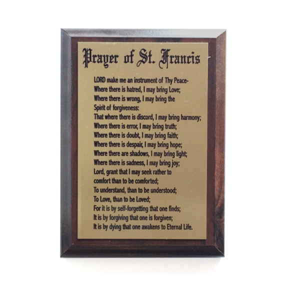 WP - Etched metal on wood.  Prayer of St. Francis