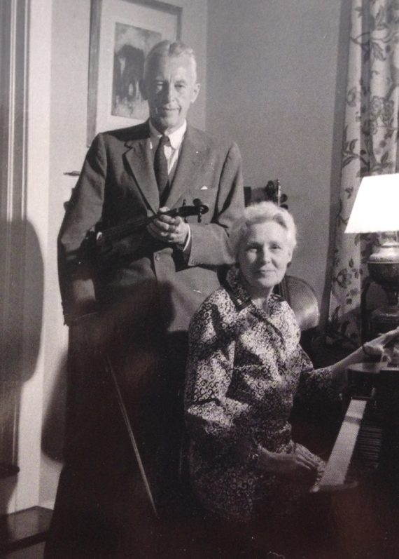 5" x  7" Postcard / In Store Photo - Bill and Violin with Lois at the Piano